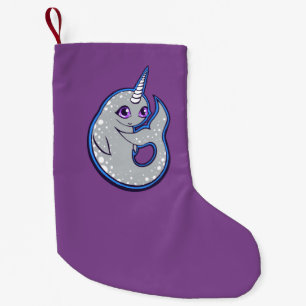 Petite Chaussette De Noël Baleine à narval gris avec des points de dessin e