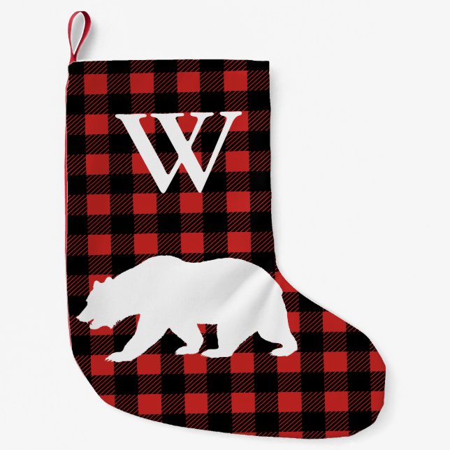 Petite Chaussette De Noël Balle Rustique Vérifier Plaid & Ours Blanc (Devant)