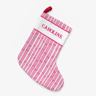 Petite Chaussette De Noël Bambooey Rayure Bambou en Rose Personnalisé