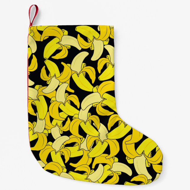 Petite Chaussette De Noël Bananes jaunes vintages : Arrière - plan noir (Devant)