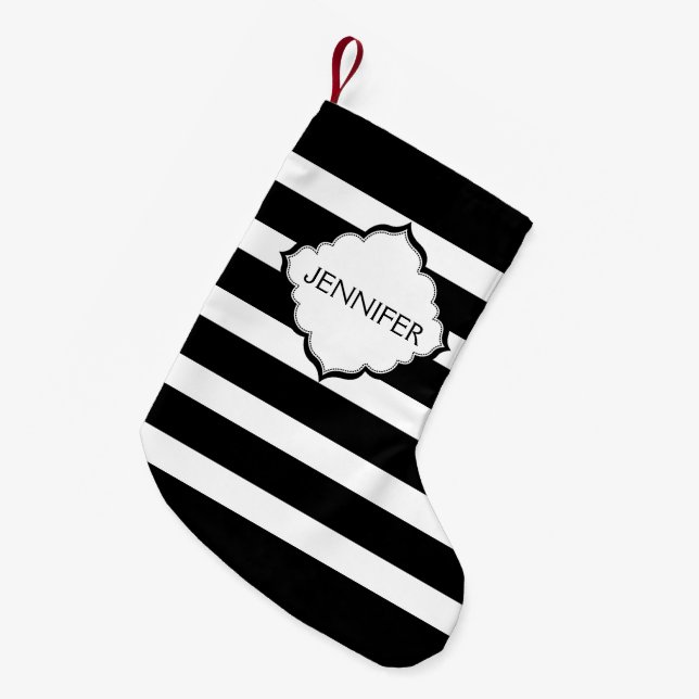 Petite Chaussette De Noël Bandes Horizontales Noires Et Blanches (Devant (Accrochage))