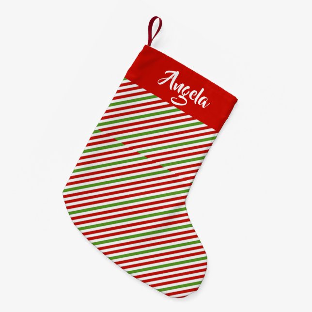 Petite Chaussette De Noël Bandes vertes, rouges et blanches (Devant (Accrochage))