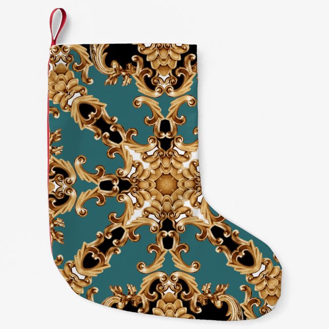 Petite Chaussette De Noël Baroque d'or, décoration luxueuse. (Devant)