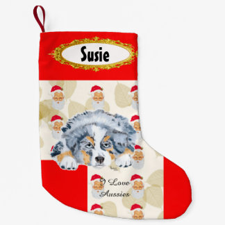 Petite Chaussette De Noël Bas australien bleu du chiot w/Santa de Merle