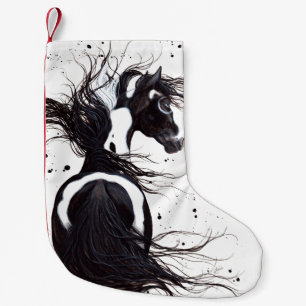 Petite Chaussette De Noël Bas blanc noir de Noël de cheval de peinture de