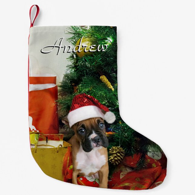 Petite Chaussette De Noël Bas de chien de boxeur de Noël (Devant)