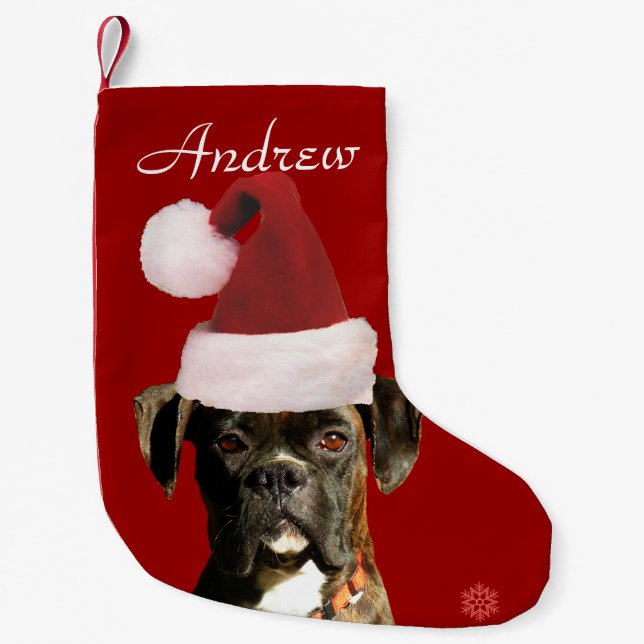 Petite Chaussette De Noël Bas de chien de boxeur de Noël (Devant)