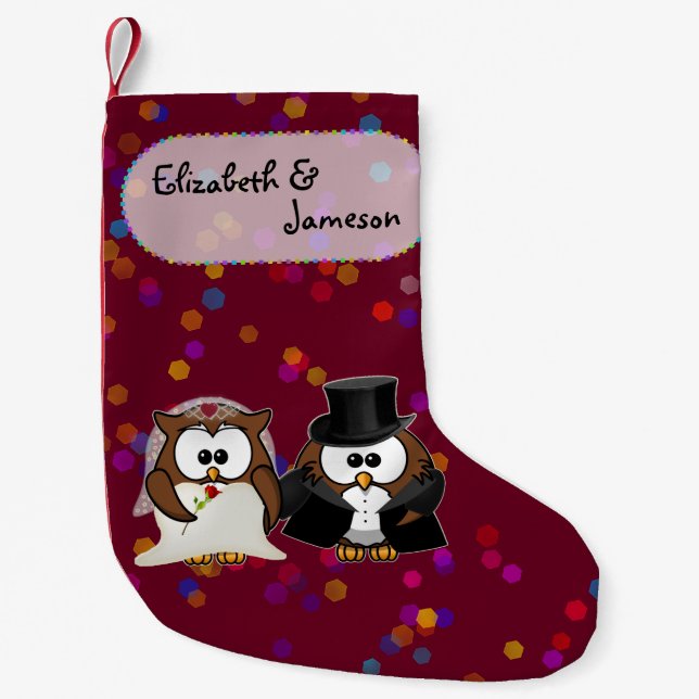 Petite Chaussette De Noël bas de Noël chouettes jeunes mariés (Devant)