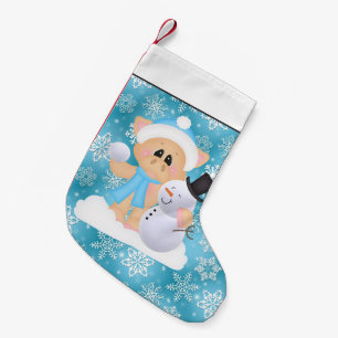 Petite Chaussette De Noël Bas de Noël de porc et de bonhomme de neige de