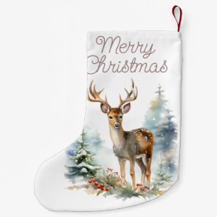Petite Chaussette De Noël Bas de Noël en aquarelle représentant un cerf de V