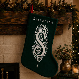 Petite Chaussette De Noël Bas de Noël personnalisé avec monogramme botanique