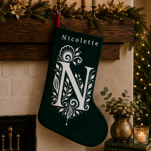 Petite Chaussette De Noël Bas de Noël personnalisé Monogramme botanique Lett