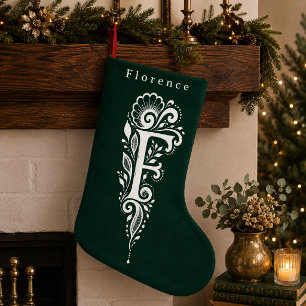 Petite Chaussette De Noël Bas de Noël personnalisé Monogramme botanique Lett
