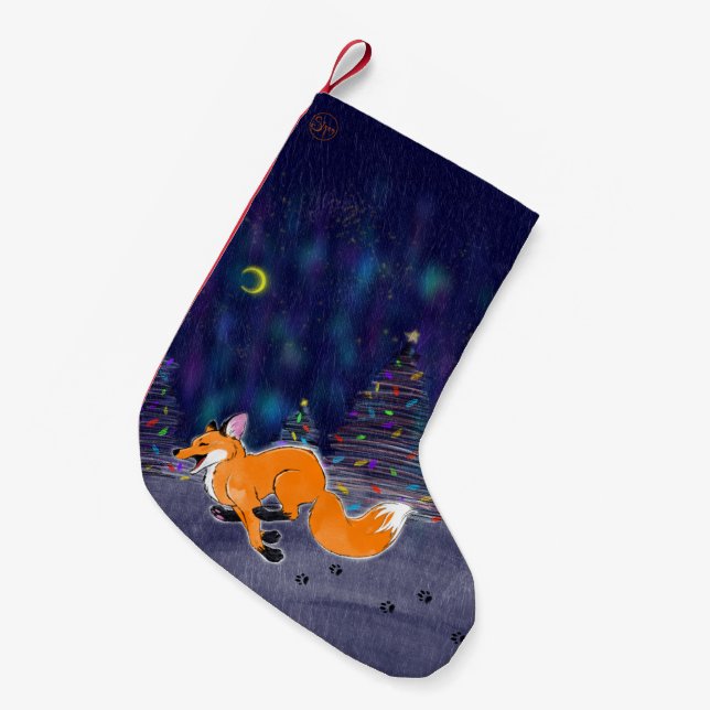 Petite Chaussette De Noël Bas de Noël Renard en course (Devant (Accrochage))