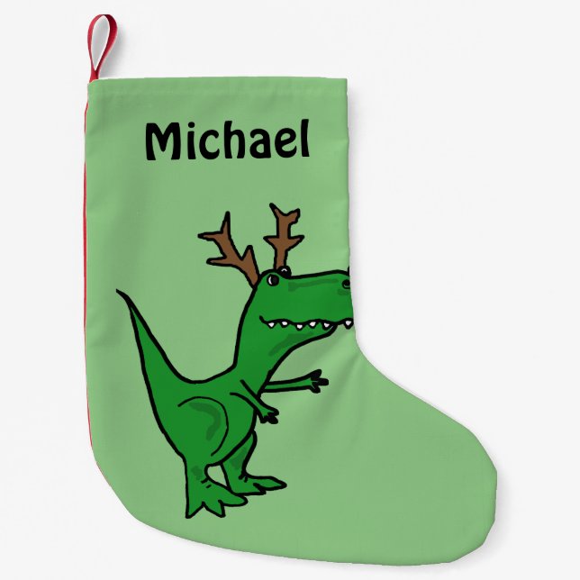 Petite Chaussette De Noël Bas drôle de dinosaure de Noël (Devant)
