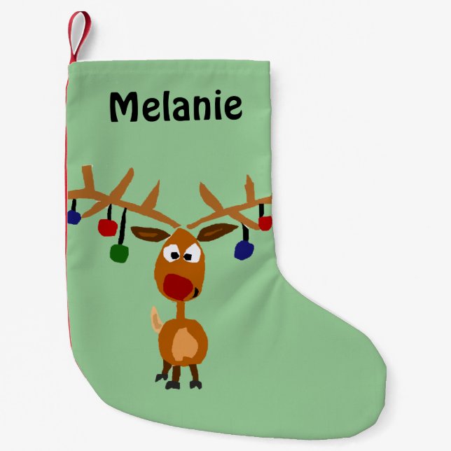 Petite Chaussette De Noël Bas drôle de Noël d'art de renne (Devant)