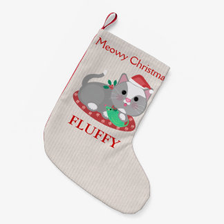 Petite Chaussette De Noël Bas gris de Noël de chat de Kitty d'animal
