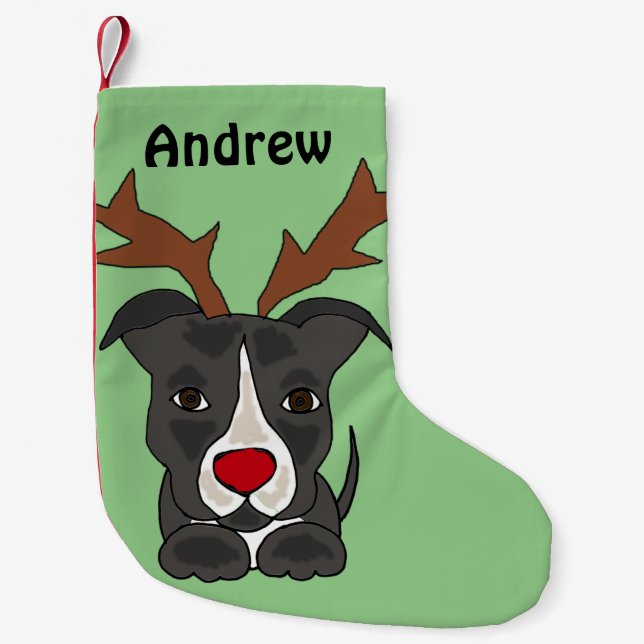 Petite Chaussette De Noël Bas gris drôle de Noël de chien de Pitbull (Devant)
