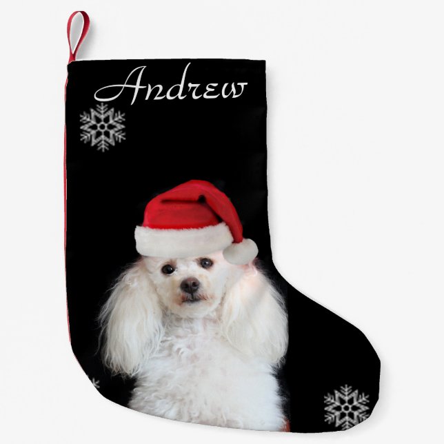 Petite Chaussette De Noël Bas personnalisé blanc de chien de caniche de Noël (Devant)