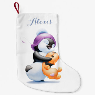 Petite Chaussette De Noël Bas personnalisé de pingouin et d'ours de nounours