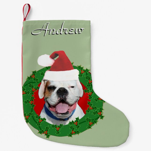 Petite Chaussette De Noël Bas personnalisé par chien blanc de boxeur de Noël (Devant)