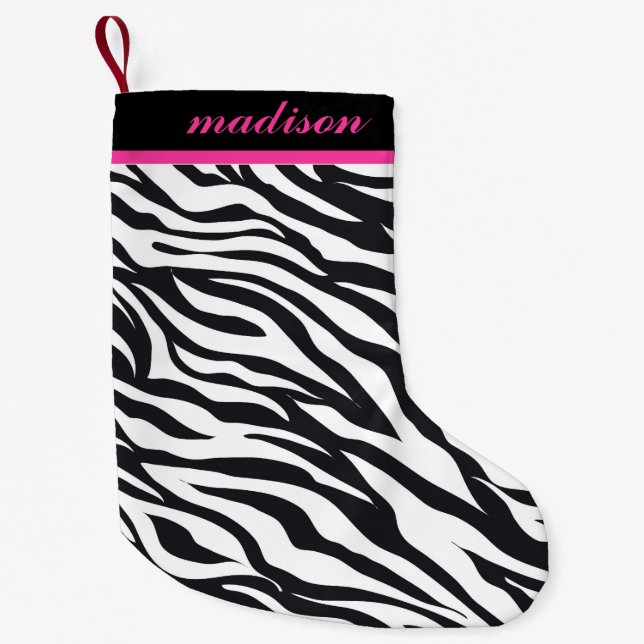 Petite Chaussette De Noël Bas rose et noir de monogramme d'impression de (Devant)