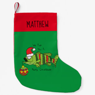 Petite Chaussette De Noël Basse de Noël amusante Pêche Poisson Caricature