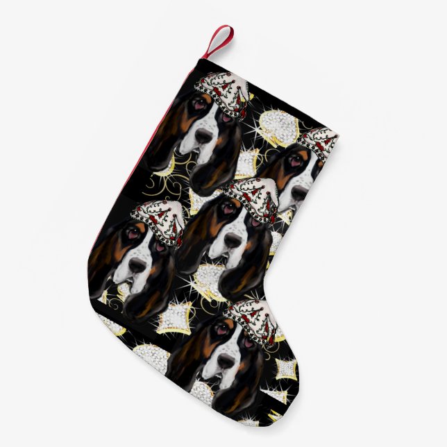 PETITE CHAUSSETTE DE NOËL BASSET HOUND (Devant (Accrochage))