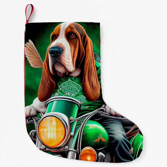 Petite Chaussette De Noël Basset Hound Chien conduisant vélo St. Patrick's D (Devant)