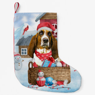 Petite Chaussette De Noël Basset Hound Chien dans la neige Maison de Chien d