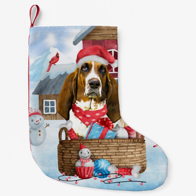 Petite Chaussette De Noël Basset Hound Chien dans la neige Maison de Chien d (Devant)