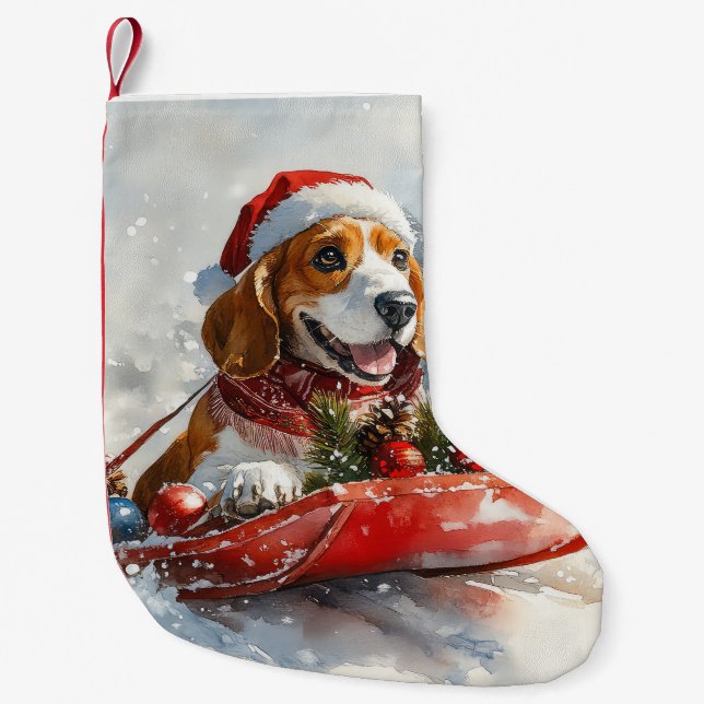 Petite Chaussette De Noël Basset Hound Dog in Sledge Let it Neige Noël (Devant)