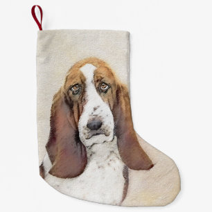 Petite Chaussette De Noël Basset Hound Painting - Cute Original Dog Art
