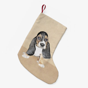 Petite Chaussette De Noël Basset Hound Peinture Chiot - Art Chien original