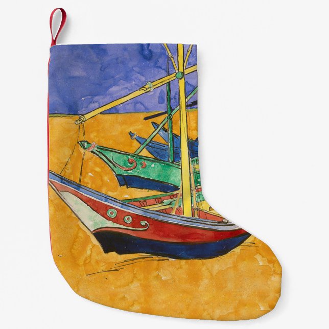Petite Chaussette De Noël Bateaux de Van Gogh Impressionnisme Plage (Devant)