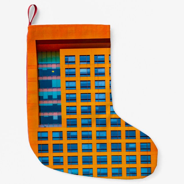 Petite Chaussette De Noël Bâtiment bleu et orange (Devant)