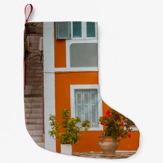 PETITE CHAUSSETTE DE NOËL BÂTIMENT EN BÉTON BLANC ET GRIS ORANGE