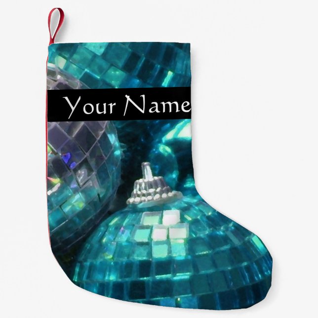 Petite Chaussette De Noël Baubles Bleus Texte bas noir (Devant)