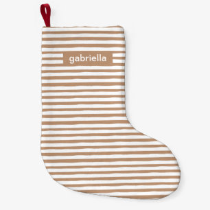 Petite Chaussette De Noël Bbeige et blanc moderne avec nom
