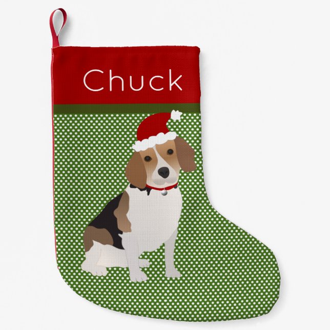 Petite Chaussette De Noël Beagle père Noël personnalisé (Devant)