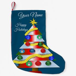 Petite Chaussette De Noël Beau arbre de Noël coloré bleu