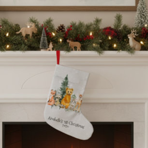 Petite Chaussette De Noël Bébé 1er Noël Animal de la Forêt Aquarelle