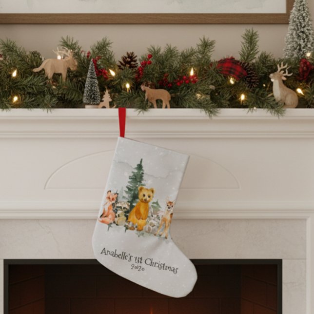 Petite Chaussette De Noël Bébé 1er Noël Animal de la Forêt Aquarelle (Créateur téléchargé)