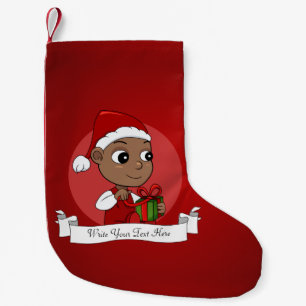 Petite Chaussette De Noël Bébé afro-américain mignon avec chapeau de Père No