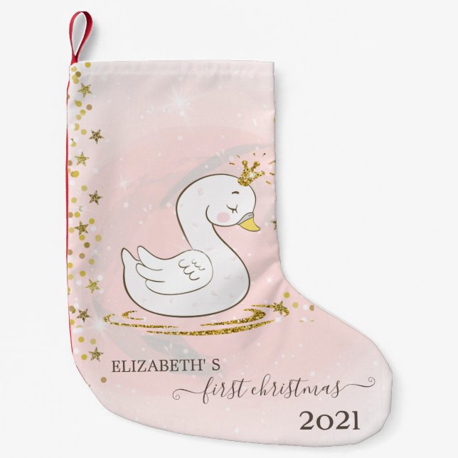Petite Chaussette De Noël Bébé cygne de Noël des Fêtes (Devant)