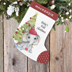Petite Chaussette De Noël BÉBÉ Eléphant Mignonne Premier CHRISTMAS Rouge Bla
