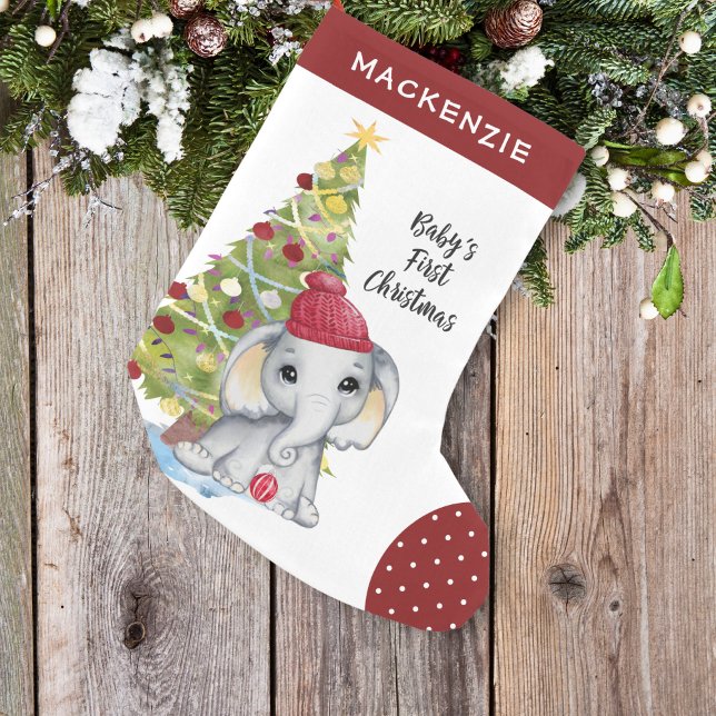 Petite Chaussette De Noël BÉBÉ Eléphant Mignonne Premier CHRISTMAS Rouge Bla (Créateur téléchargé)