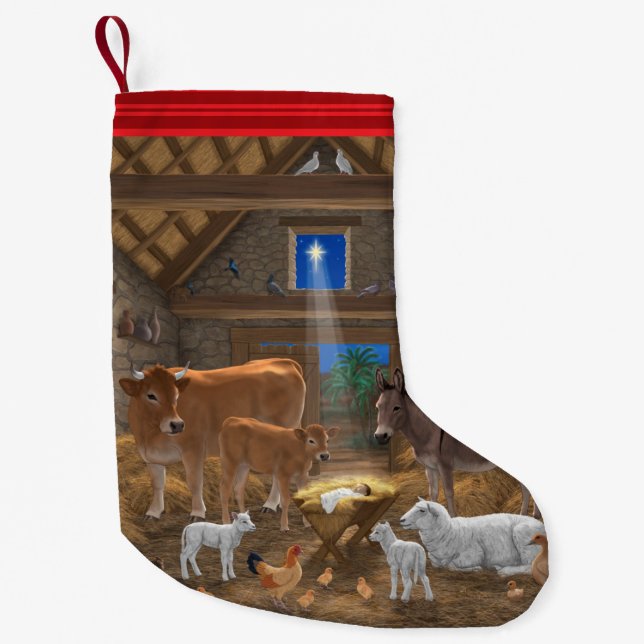 Petite Chaussette De Noël Bébé Jésus Manger Nativité de Noël (Devant)