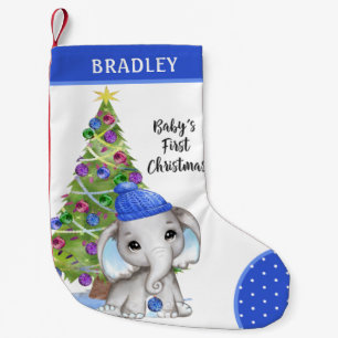 Petite Chaussette De Noël BÉBÉ MACRE PREMIER CHRISTMAS Garçon Elephant Bleu