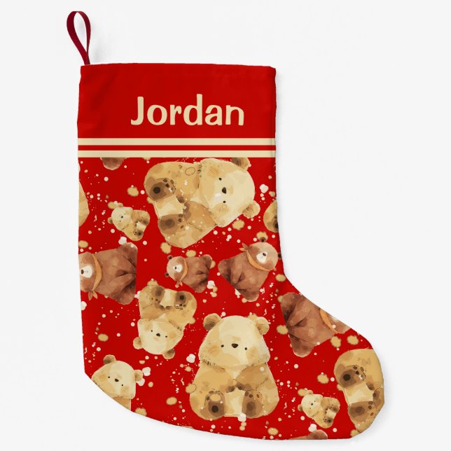 Petite Chaussette De Noël Bébé mignon Ours rouge Ajouter un nom (Devant)